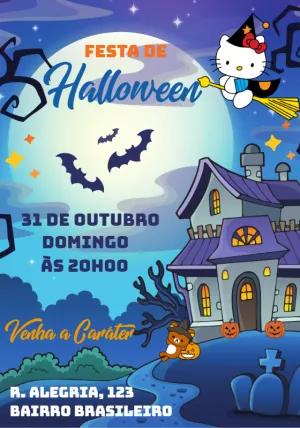 Convite Festa Halloween Hello Kitty para Editar Online