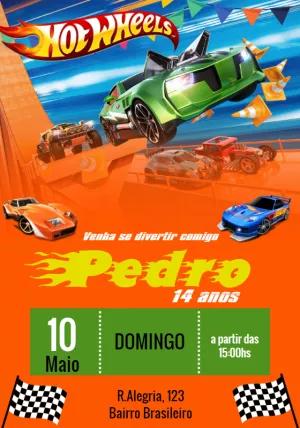 Convite de Aniversário Hot Wheels para Editar Online