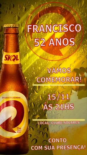 Convite de Aniversário Cerveja Skol para Editar Online