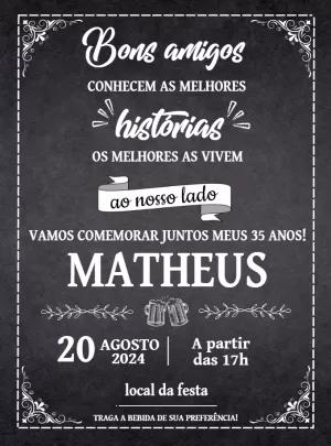 Convite de Aniversário Boteco Chalkboard para Editar Online