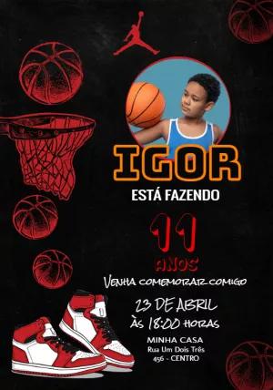 Convite de Aniversário Basquete com Foto para Editar Online
