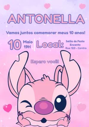 Convite Aniversário Angel do Stitch para Editar Online