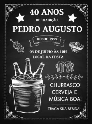 Convite de Aniversário Churrasco Estilo Lousa para Editar