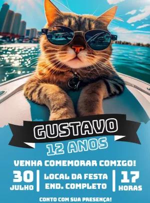 Convite Aniversário Tardezinha Gatinho para Editar Online