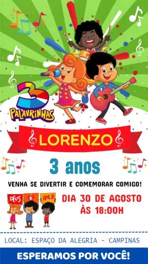 Convite de Aniversário 3 Palavrinhas com Personagens para Editar
