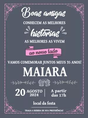 Convite Aniversário Boteco Amigas Cinza e Rosa para Editar