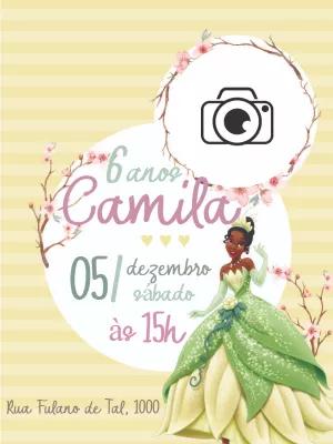 Convite Aniversário Princesa Tiana com Foto para Editar Online