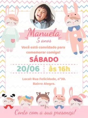 Convite Aniversário Bonequinhas Fofas com Foto para Editar