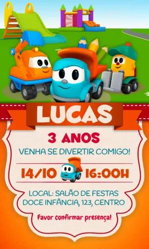 Convite de Aniversário Léo o Caminhão para Editar Online