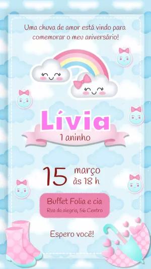 Convite Aniversário Chuva de Amor com Arco-íris para Editar