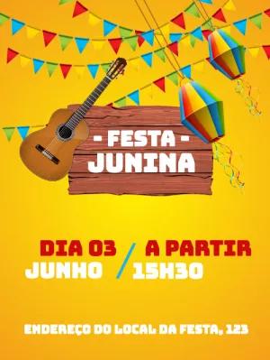 Convite Festa Junina com Violão e Bandeirinhas para Editar