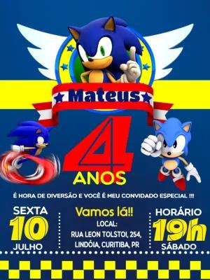 Convite de Aniversário Sonic Editável Online para Imprimir