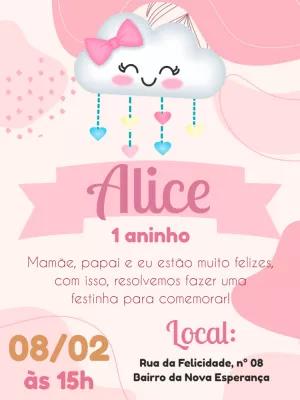 Convite Aniversário Chuva de Amor Nuvem Fofa para Editar Online