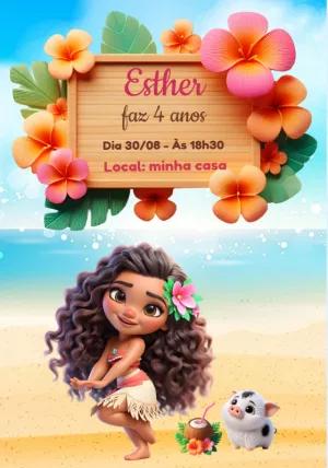 Convite de Aniversário Moana Baby para Editar Online