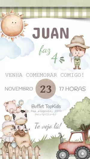 Convite Aniversário Fazendinha Aquarela para Editar Online