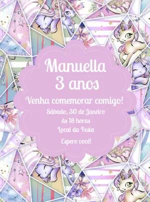 Convite de Aniversário Unicórnio Geométrico para Editar Online