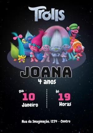 Convite de Aniversário Trolls com Personagens para Editar Online