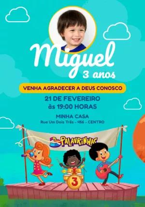 Convite de Aniversário 3 Palavrinhas com Foto Editável Online