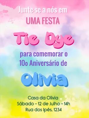 Convite de Aniversário Tie Dye Colorido para Editar Online