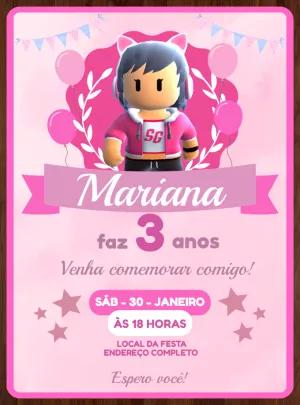 Convite Aniversário Stumble Guys Rosa para Editar Online