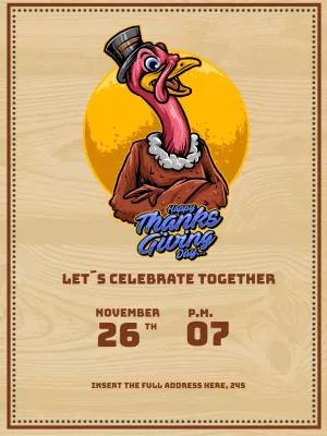 Funny Turkey Thanksgiving Invitation Editable Online