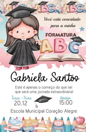 Convite Formatura ABC Menina Rosa para Editar Online
