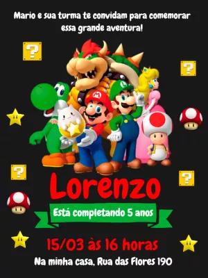 Convite Aniversário Super Mario com a Turma para Editar Online