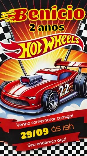 Convite de Aniversário Hot Wheels Carros para Editar Online