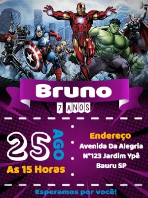 Convite Aniversário Vingadores com Heróis para Editar Online