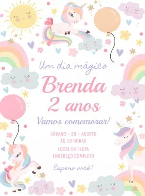 Convite de Aniversário Unicórnio Mágico para Editar Online