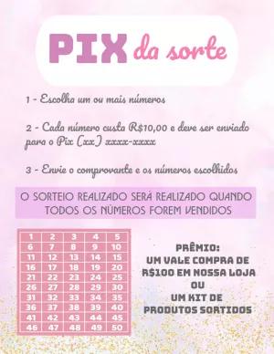 Modelo de Rifa Pix da Sorte Rosa para Editar e Imprimir