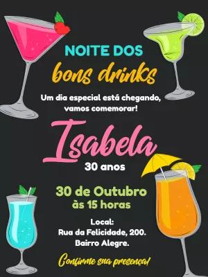Convite de Aniversário Bons Drinks para Editar Online