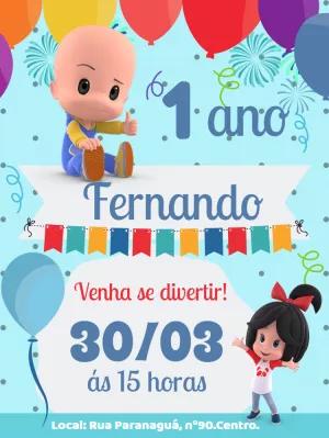 Convite de Aniversário Cléo e Cuquin para Editar Online