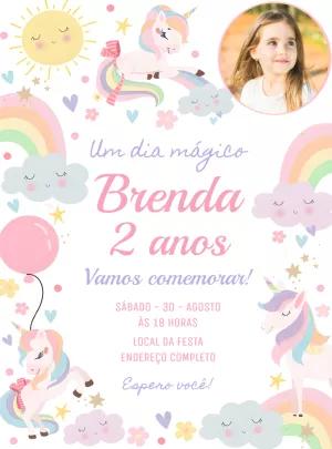 Convite Aniversário Unicórnio com Foto para Editar Online