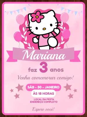 Convite Aniversário Hello Kitty Rosa para Editar Online