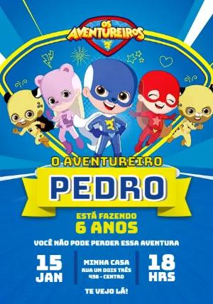 Convite Aniversário Os Aventureiros com Personagens para Editar