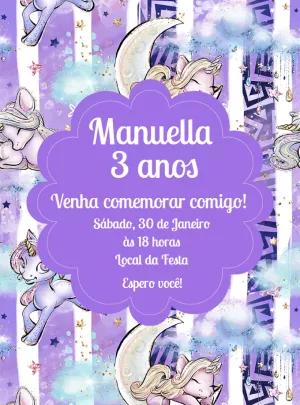 Convite Aniversário Unicórnio Lilás para Editar Online