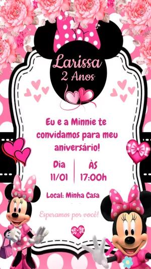 Convite Aniversário Minnie Rosa Editável Online para Imprimir