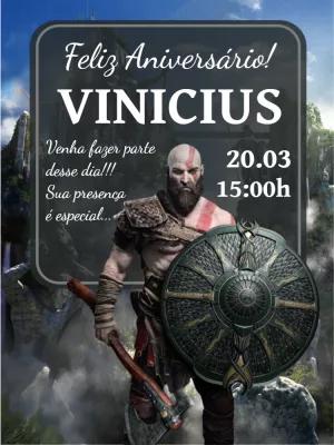 Convite de Aniversário God Of War com Kratos para Editar Online