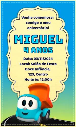 Convite Aniversário Léo o Caminhão para Editar Online