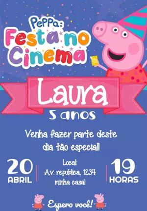 Convite de Aniversário Peppa Pig Festa no Cinema para Editar