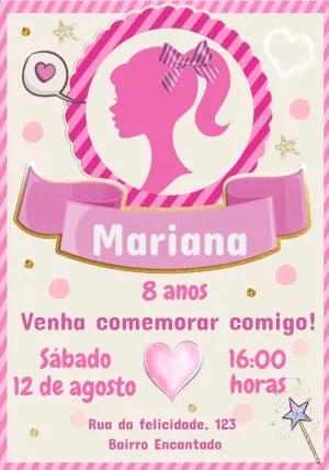Convite de Aniversário Barbie Rosa para Editar Online
