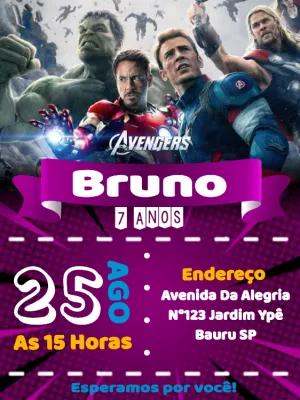 Convite de Aniversário Vingadores Editável Online para Imprimir