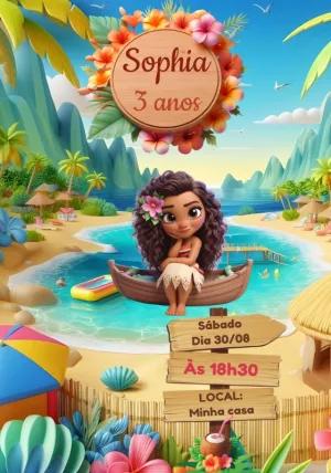 Convite Aniversário Moana Baby com Personagens para Editar Online