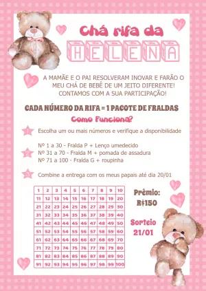 Convite Chá Rifa Ursinha Rosa para Editar Online