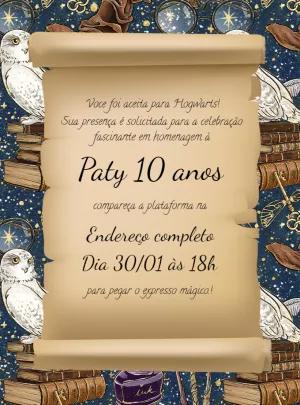 Convite Aniversário Harry Potter Carta Hogwarts para Editar
