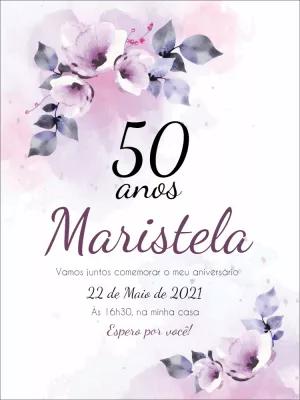 Convite de 50 Anos Floral Lilás para Editar e Imprimir
