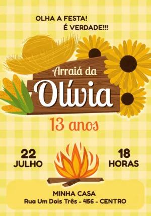 Convite de Aniversário Festa Junina com Girassol para Editar
