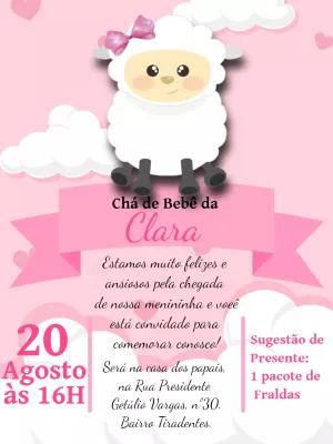 Convite Chá de Bebê Ovelhinha Rosa para Editar Online