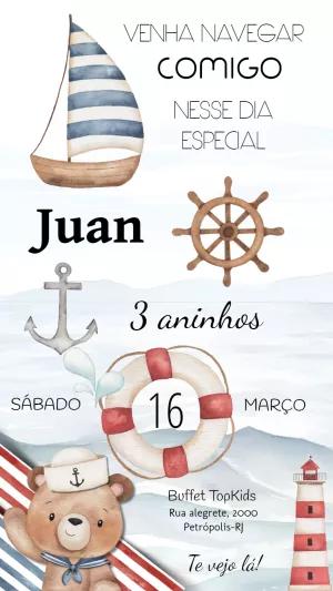 Convite Aniversário Marinheiro Aquarela para Editar Online